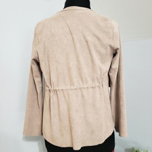 Mod Ref Suede Like Open Front Drawstring Waistband Waterfall Cardigan Jacket - Picture 3 of 9
